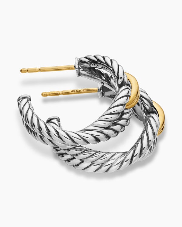 David Van Hagen Cable Loop Hoop Earrings Sterling Silver With 18K Yellow Gold 22mm