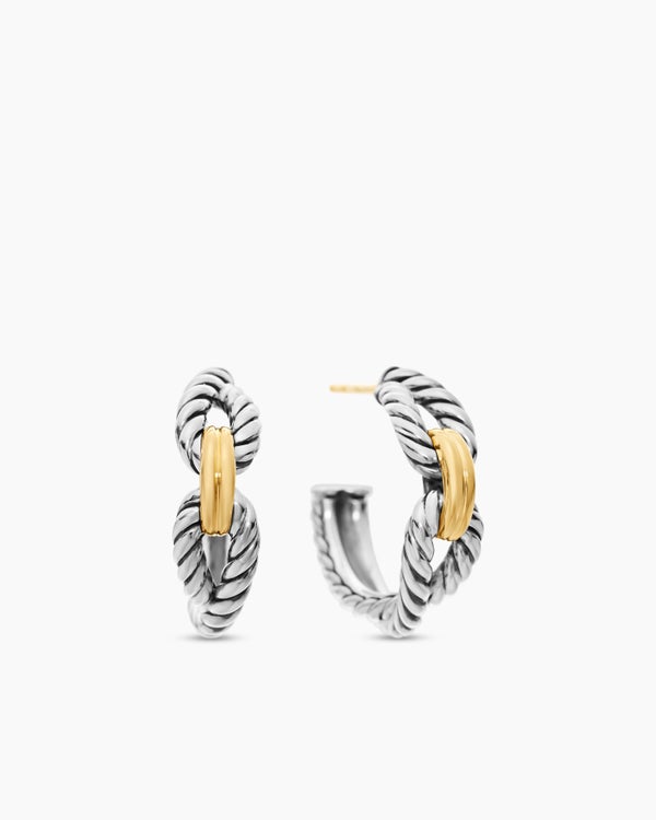 david van hagen Cable Loop Hoop Earrings Sterling Silver with 18K Yellow Gold 22mm