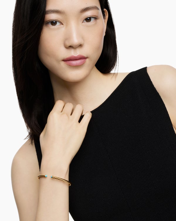 David Van Hagen Cablespira ® Flex Bracelet 18K Yellow Gold With Turquoise 4mm