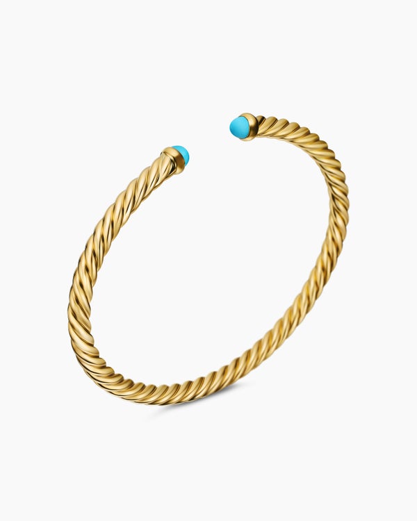 David Van Hagen Cablespira ® Flex Bracelet 18K Yellow Gold With Turquoise 4mm