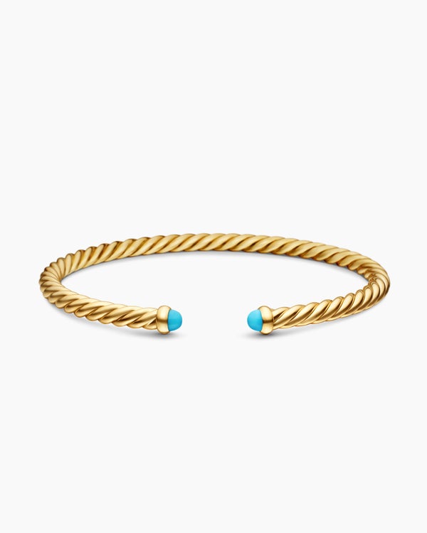 David Van Hagen Cablespira ® Flex Bracelet 18K Yellow Gold With Turquoise 4mm