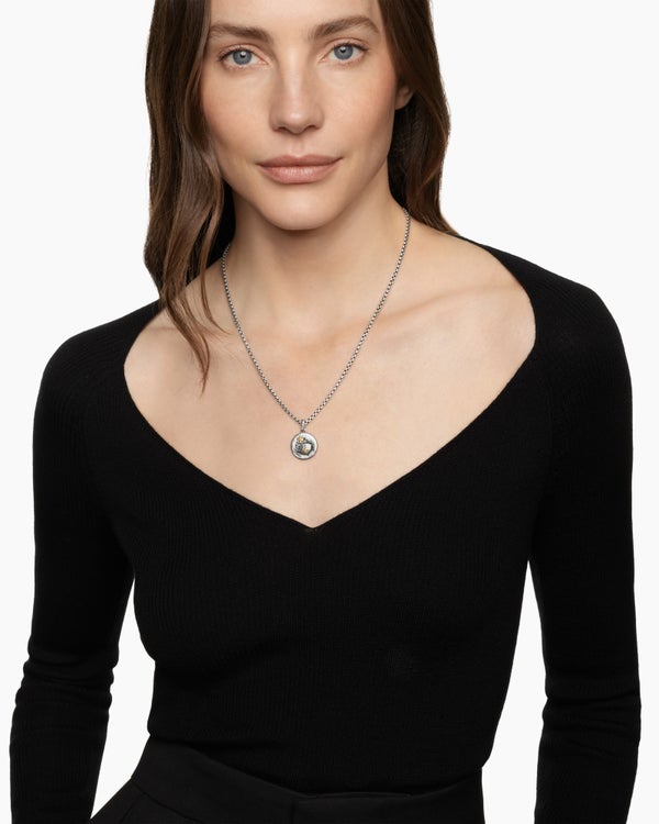 David Van Hagen Cancer Amulet Sterling Silver With 18K Yellow Gold And Diamonds 19mm