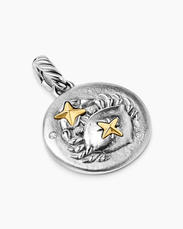 David Van Hagen Cancer Amulet Sterling Silver With 18K Yellow Gold And Diamonds 19mm