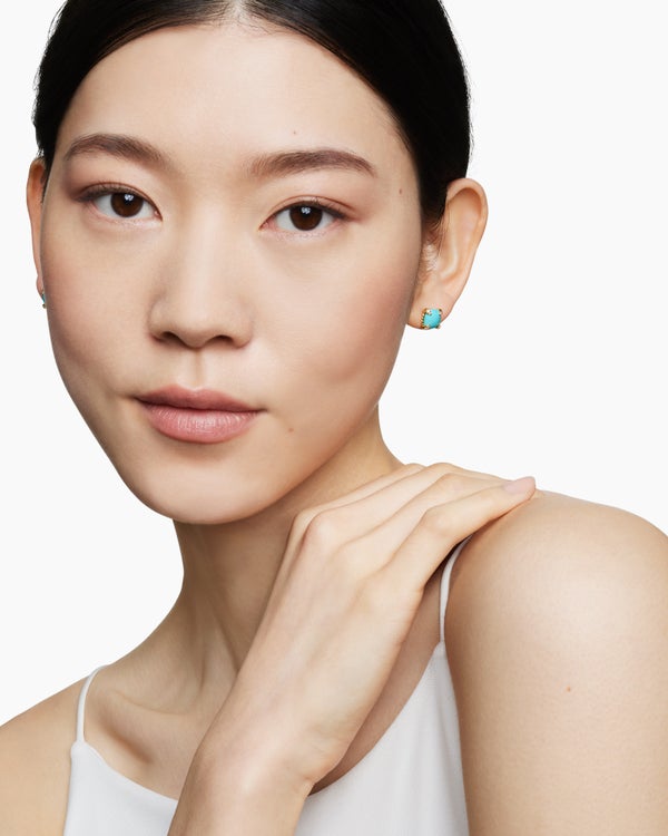 David Van Hagen Chatelaine ® Stud Earrings 18K Yellow Gold With Turquoise And Diamonds 8mm