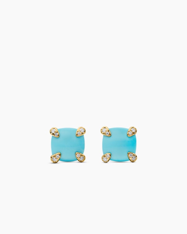 david van hagen Chatelaine ® Stud Earrings 18K Yellow Gold with Turquoise and Diamonds 8mm