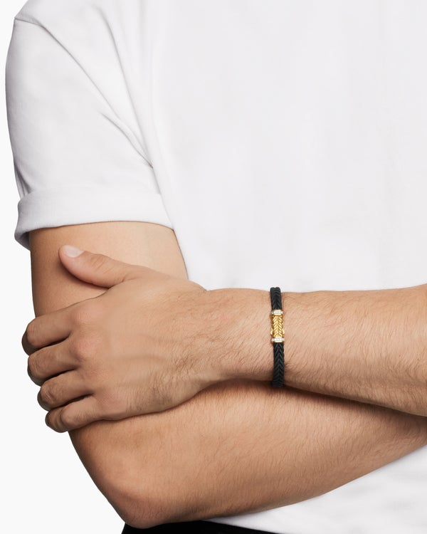 David Van Hagen Chevron Bracelet Black Rubber With 18K Yellow Gold And Diamonds 6mm
