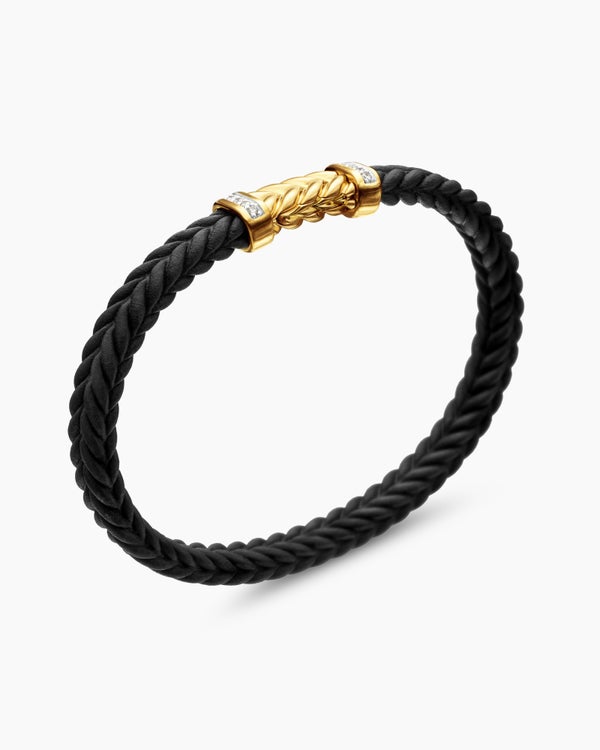 David Van Hagen Chevron Bracelet Black Rubber With 18K Yellow Gold And Diamonds 6mm