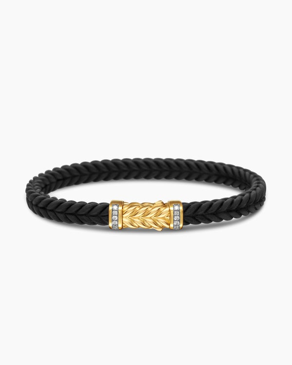 David Van Hagen Chevron Bracelet Black Rubber With 18K Yellow Gold And Diamonds 6mm