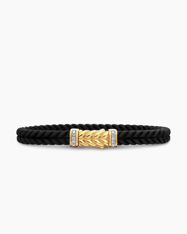 david van hagen Chevron Bracelet Black Rubber with 18K Yellow Gold and Diamonds 6mm