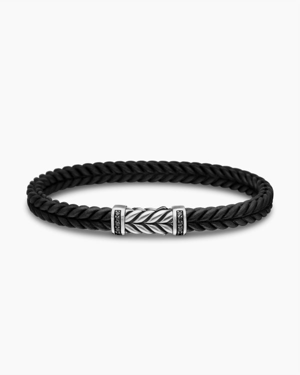 David Van Hagen Chevron Bracelet Black Rubber With Black Diamonds And Sterling Silver 6mm