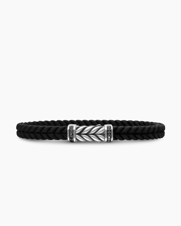 david van hagen Chevron Bracelet Black Rubber with Black Diamonds and Sterling Silver 6mm