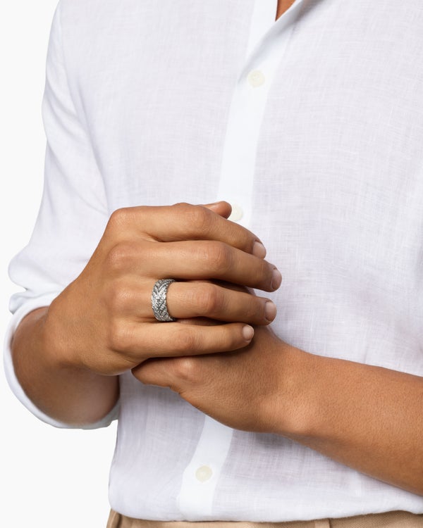 David Van Hagen Chevron Pavé Band Ring Sterling Silver With Diamonds 9mm