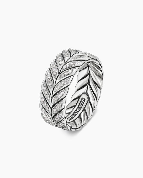 David Van Hagen Chevron Pavé Band Ring Sterling Silver With Diamonds 9mm