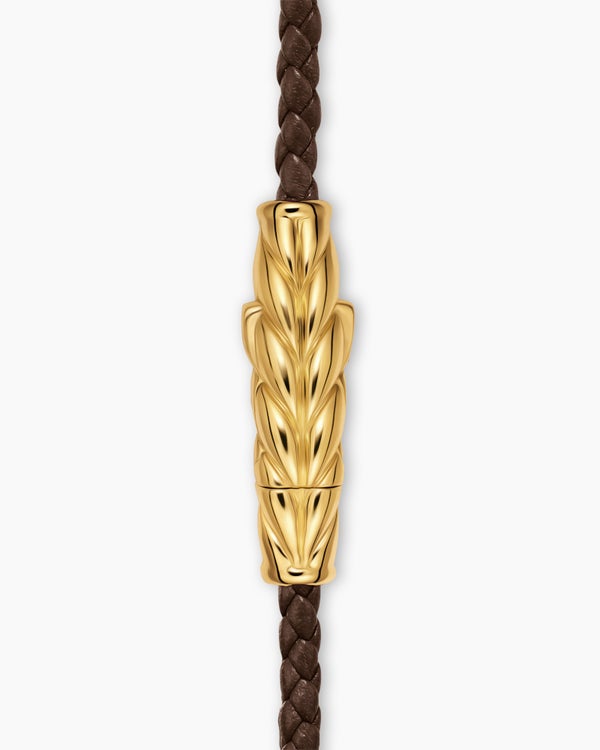 David Van Hagen Chevron Triple Wrap Bracelet Brown Leather With 18K Yellow Gold 3mm