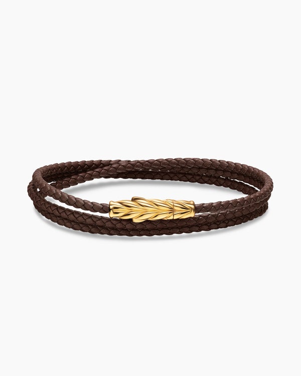 david van hagen Chevron Triple Wrap Bracelet Brown Leather with 18K Yellow Gold 3mm