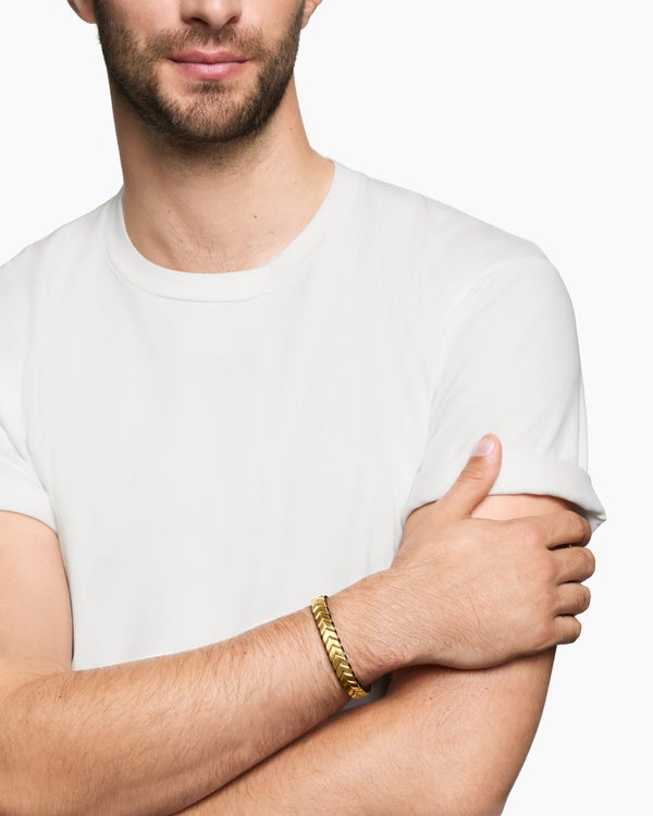 David Van Hagen Chevron Woven Bracelet 18K Yellow Gold And Black Nylon 9mm