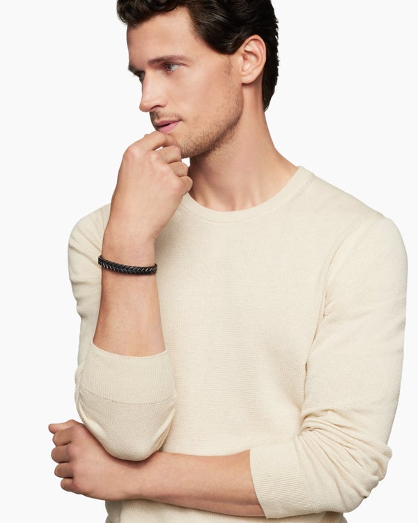 David Van Hagen Chevron Woven Bracelet Black Titanium And Black Nylon 9mm