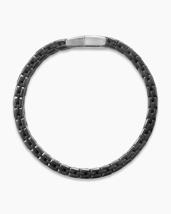 David Van Hagen Chevron Woven Bracelet Black Titanium And Black Nylon 9mm