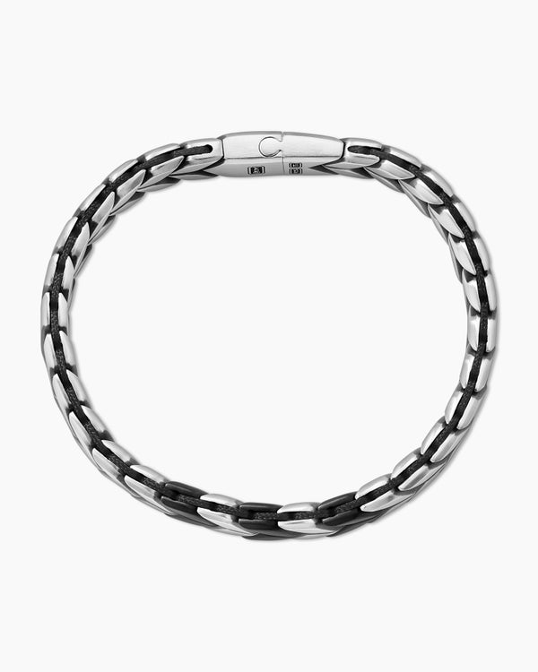 David Van Hagen Chevron Woven Bracelet Black Titanium With Sterling Silver And Black Nylon 12mm