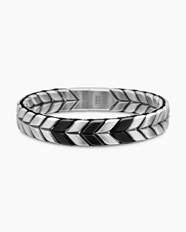 David Van Hagen Chevron Woven Bracelet Black Titanium With Sterling Silver And Black Nylon 12mm