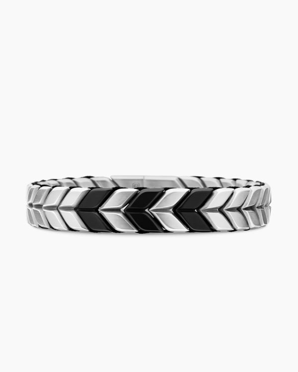 david van hagen Chevron Woven Bracelet Black Titanium with Sterling Silver and Black Nylon 12mm