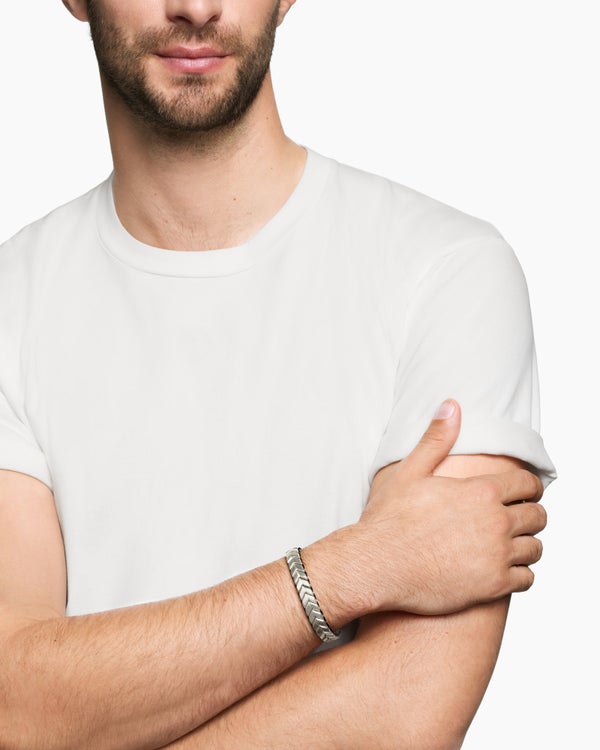 David Van Hagen Chevron Woven Bracelet Sterling Silver With Black Nylon 9mm