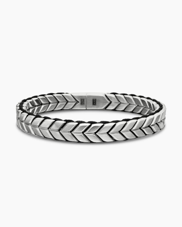 David Van Hagen Chevron Woven Bracelet Sterling Silver With Black Nylon 9mm