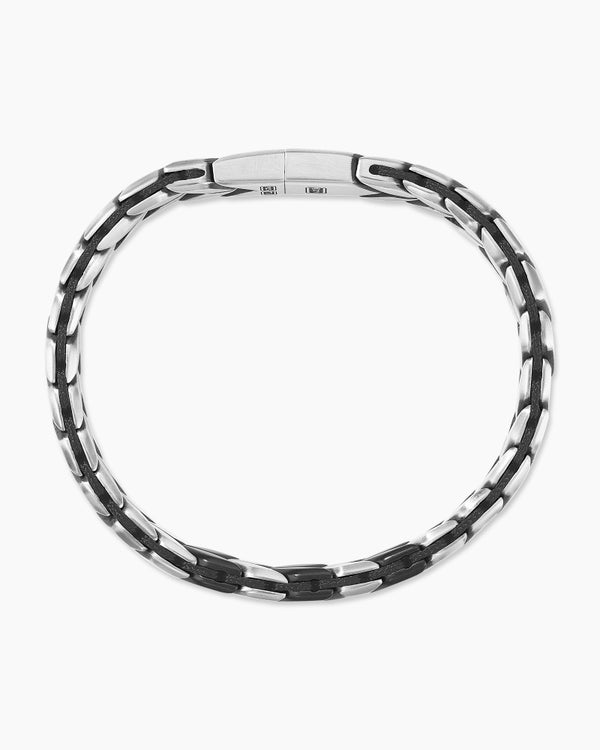 David Van Hagen Chevron Woven Bracelet Sterling Silver With Black Diamonds And Black Nylon 12mm