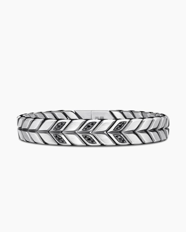 david van hagen Chevron Woven Bracelet Sterling Silver with Black Diamonds and Black Nylon 12mm