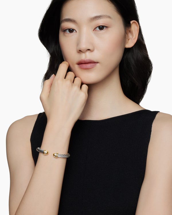 David Van Hagen Classic Cable Bracelet Sterling Silver With 14K Yellow Gold Domes 7mm