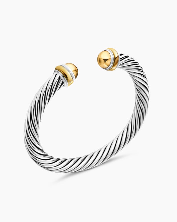 David Van Hagen Classic Cable Bracelet Sterling Silver With 14K Yellow Gold Domes 7mm