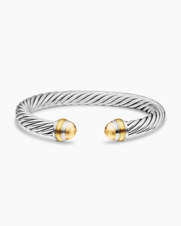 David Van Hagen Classic Cable Bracelet Sterling Silver With 14K Yellow Gold Domes 7mm