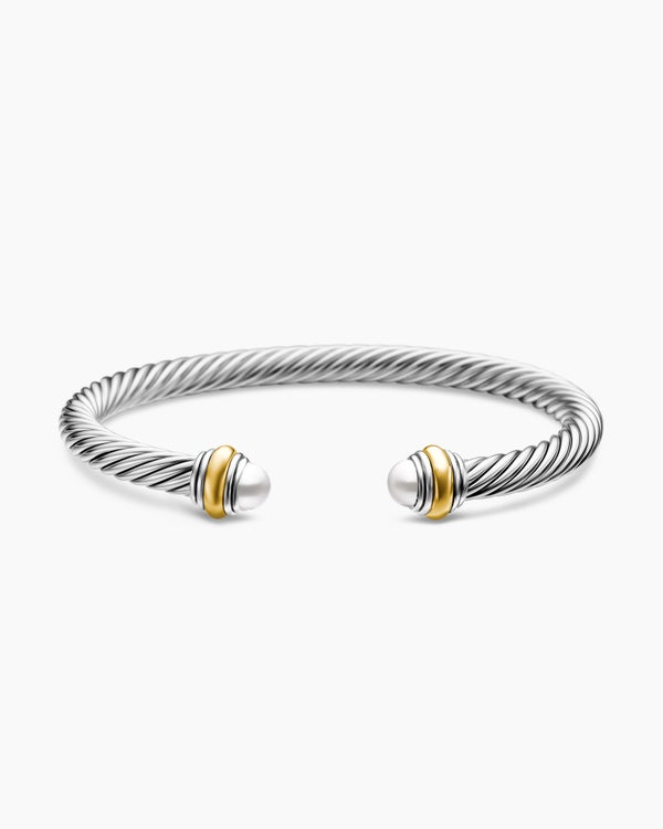 David Van Hagen Classic Cable Bracelet Sterling Silver With 14K Yellow Gold And Pearls 5mm