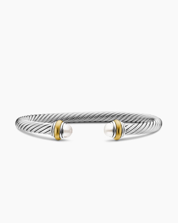 david van hagen Classic Cable Bracelet Sterling Silver with 14K Yellow Gold and Pearls 5mm