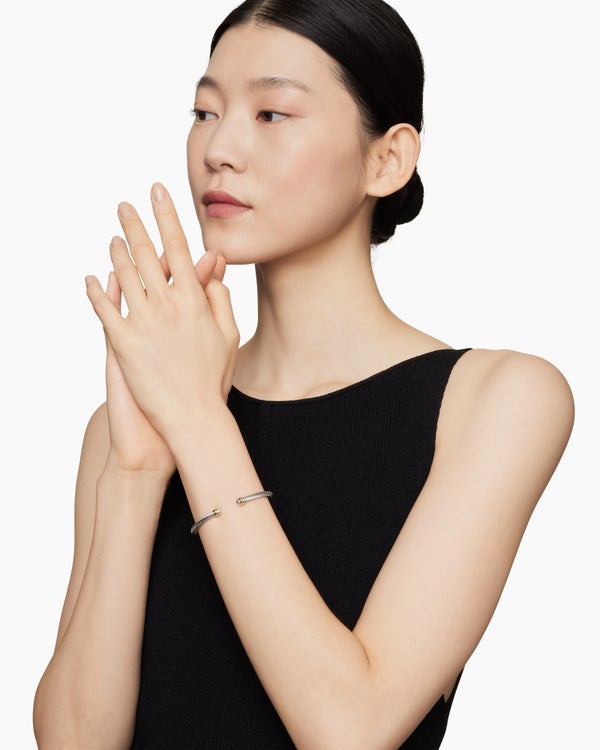 David Van Hagen Classic Cable Bracelet Sterling Silver With 18K Yellow Gold 4mm