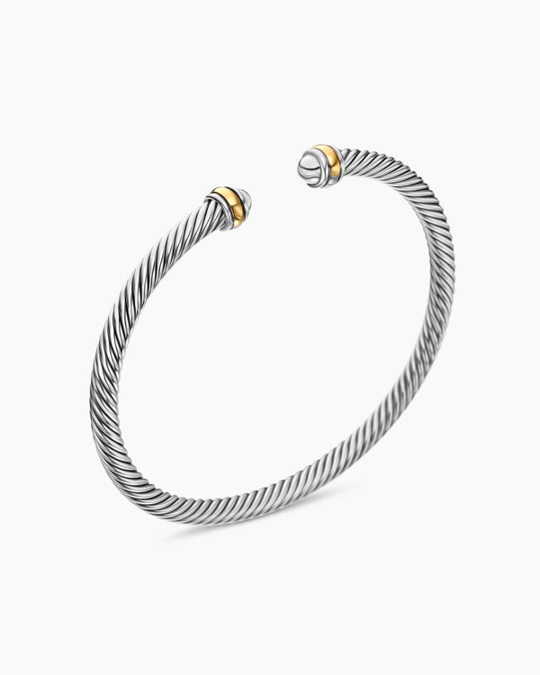 David Van Hagen Classic Cable Bracelet Sterling Silver With 18K Yellow Gold 4mm