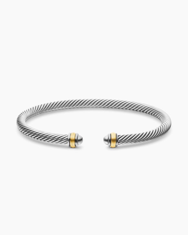 David Van Hagen Classic Cable Bracelet Sterling Silver With 18K Yellow Gold 4mm