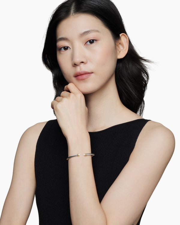 David Van Hagen Classic Cable Bracelet Sterling Silver With 18K Yellow Gold And Pearls 4mm