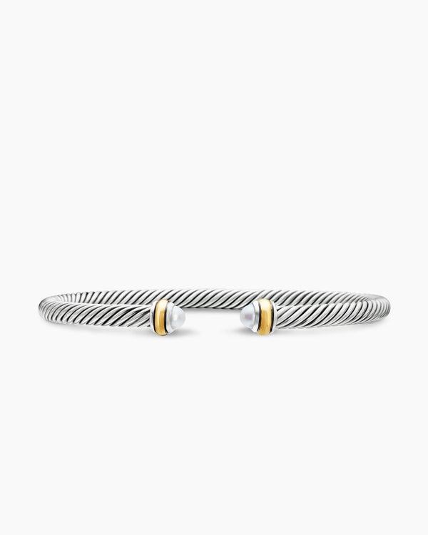 david van hagen Classic Cable Bracelet Sterling Silver with 18K Yellow Gold and Pearls 4mm