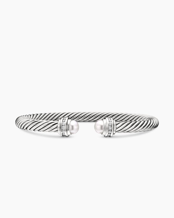 david van hagen Classic Cable Bracelet Sterling Silver with Pearls and Diamonds 5mm