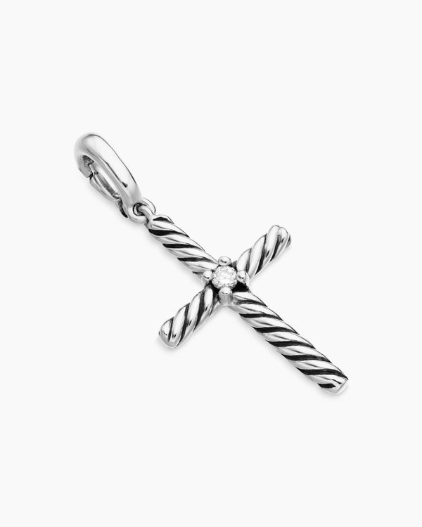 David Van Hagen Classic Cable Cross Pendant Sterling Silver With Center Diamond 19.5mm