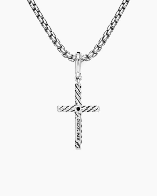 David Van Hagen Classic Cable Cross Pendant Sterling Silver With Center Diamond 19.5mm