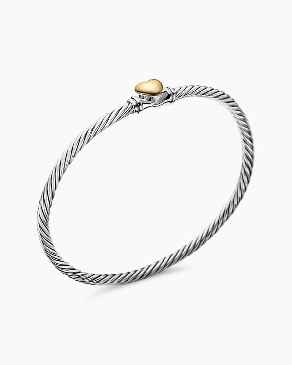 David Van Hagen Classic Cable Heart Station Bracelet Sterling Silver With 18K Yellow Gold 3mm