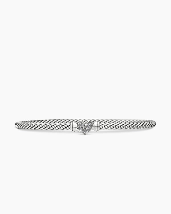 david van hagen Classic Cable Heart Station Bracelet Sterling Silver with Pavé Diamonds 3mm