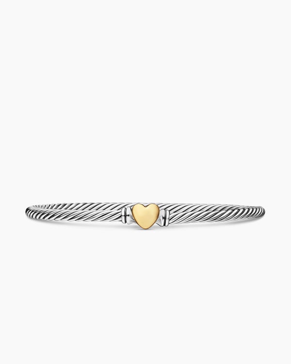 david van hagen Classic Cable Heart Station Bracelet Sterling Silver with 18K Yellow Gold 3mm