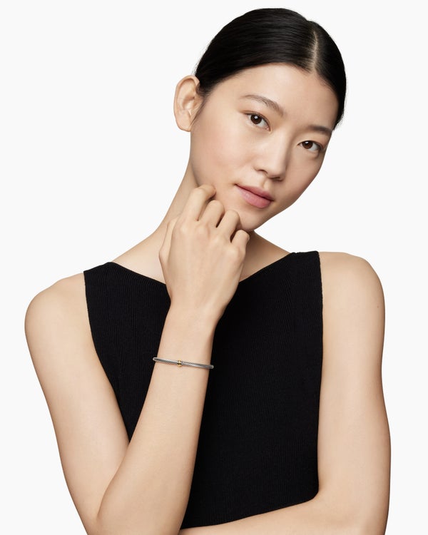 David Van Hagen Classic Cable Station Bracelet Sterling Silver With 18K Yellow Gold 4mm