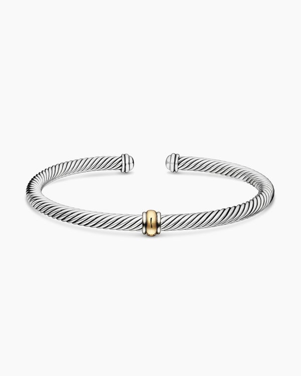 David Van Hagen Classic Cable Station Bracelet Sterling Silver With 18K Yellow Gold 4mm