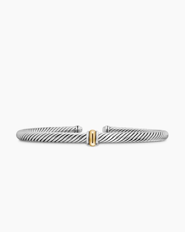 david van hagen Classic Cable Station Bracelet Sterling Silver with 18K Yellow Gold 4mm