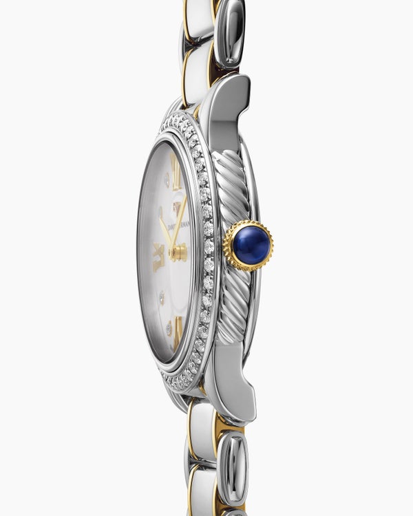 David Van Hagen Classic Quartz Watch Stainless Steel With 18K Yellow Gold And Diamond Bezel 30mm