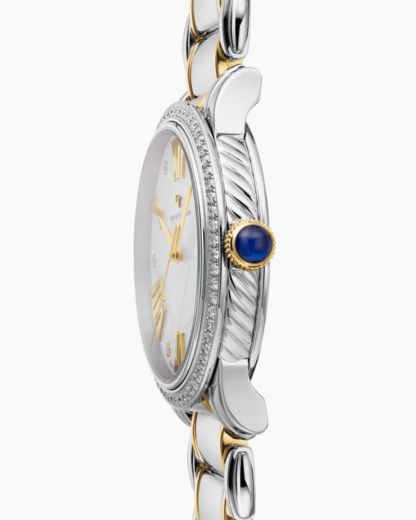 David Van Hagen Classic Quartz Watch Stainless Steel With 18K Yellow Gold And Diamond Bezel 38mm